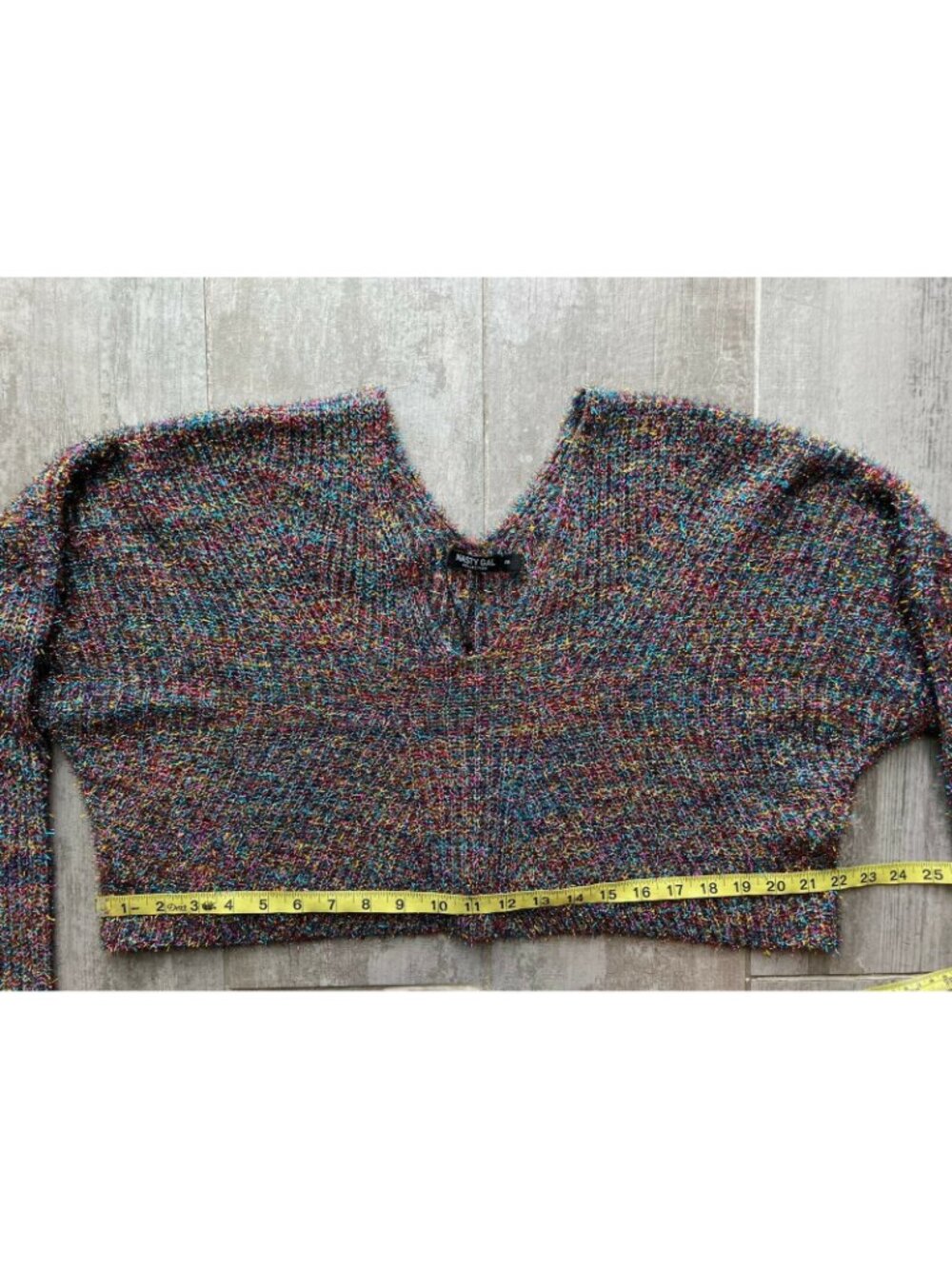 NASTY GAL Tinsel Time V-Neck Cropped Sweater Rainbow Metallic NEW Holiday Top M - Picture 8 of 10